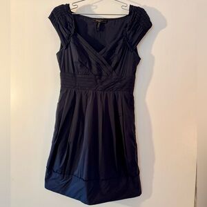BCBG Max Azria Petites Dark Navy Pleated V Neck Dress 4P